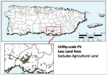 Land available for utility-scale solar PV development with agricultural lands excluded, with detailed insets. Graphics by NREL.